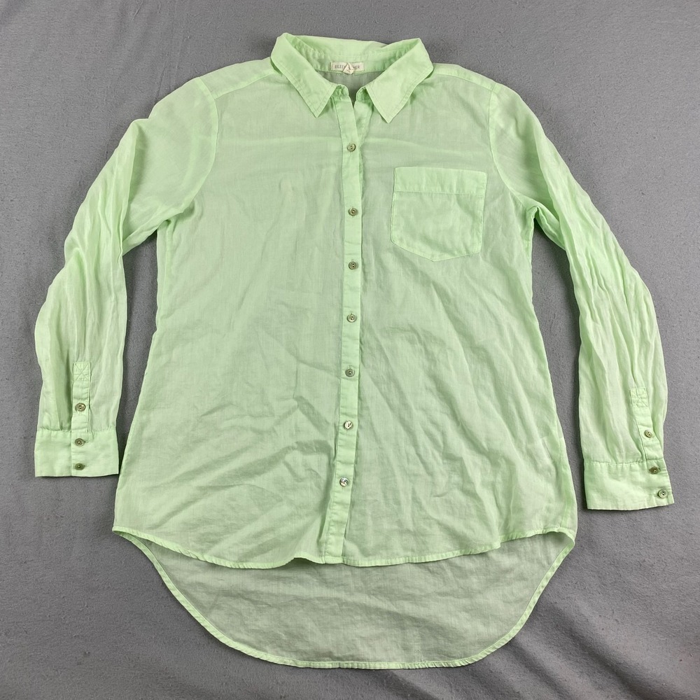 Eileen Fisher Handkerchief Shirt S organic cotton Classic Collar lime Green